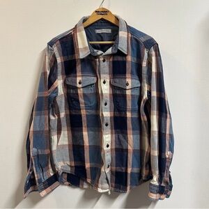 Outerknown Blanket Shirt XXL Navy Blue Plaid Organic Cotton Flannel Button Up